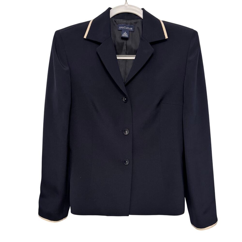 Vintage Y2K Ann Taylor Women's Jacket Size 2 Blue Navy 100% Silk